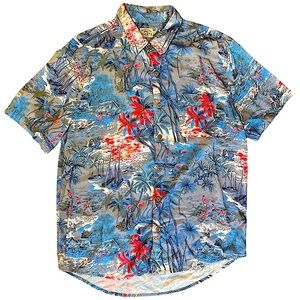 Collared Hawaiian Print Short Sleeve Button Down Shirt